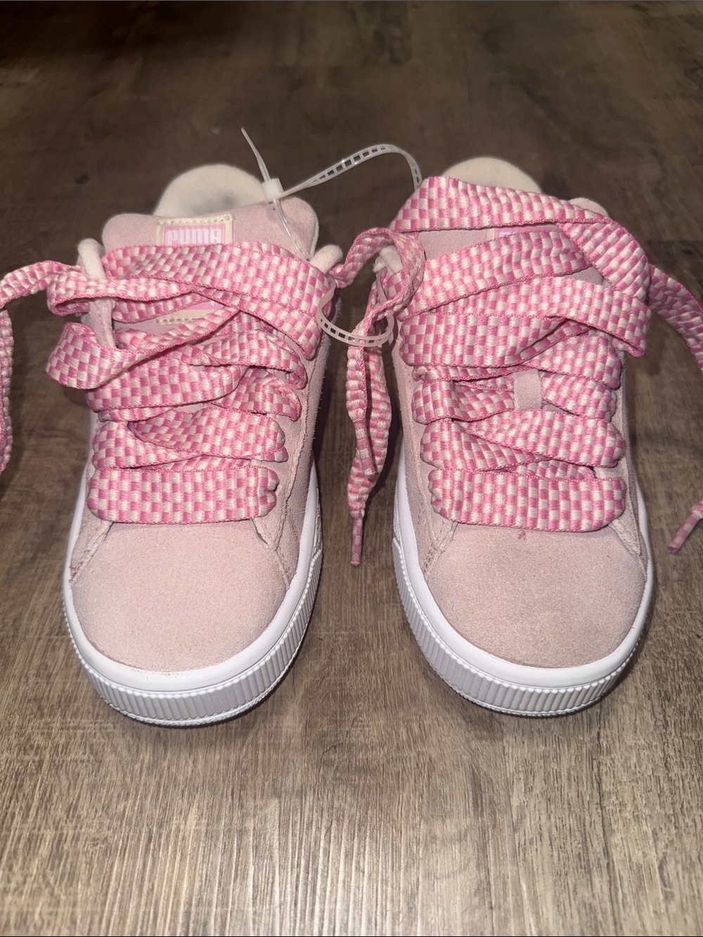 Puma Pink Suede Platform Sneakers with Patterned Laces